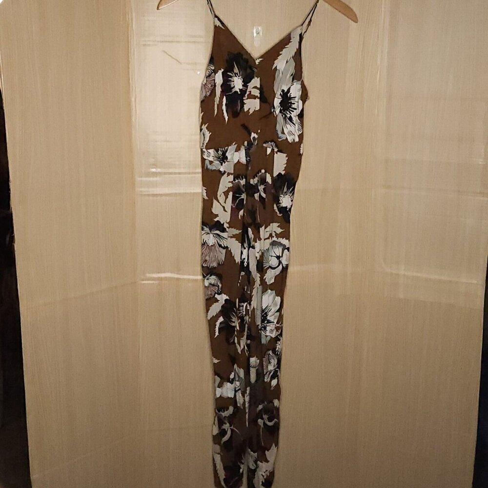 Leith Brown Floral Adjustable Strap Jumpsuit Small
